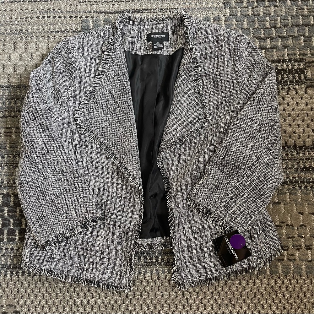 NWT Liz Claiborne Career ‘Botanical Bliss’ Black and White Tweed Jacket Sz Med